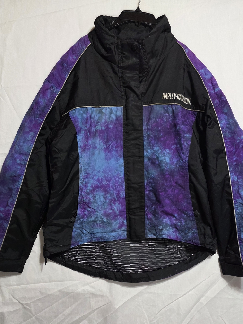 Harley-Davidson Women's Black & Purple Tie-Dye Motorcycle Jacket. Size M.